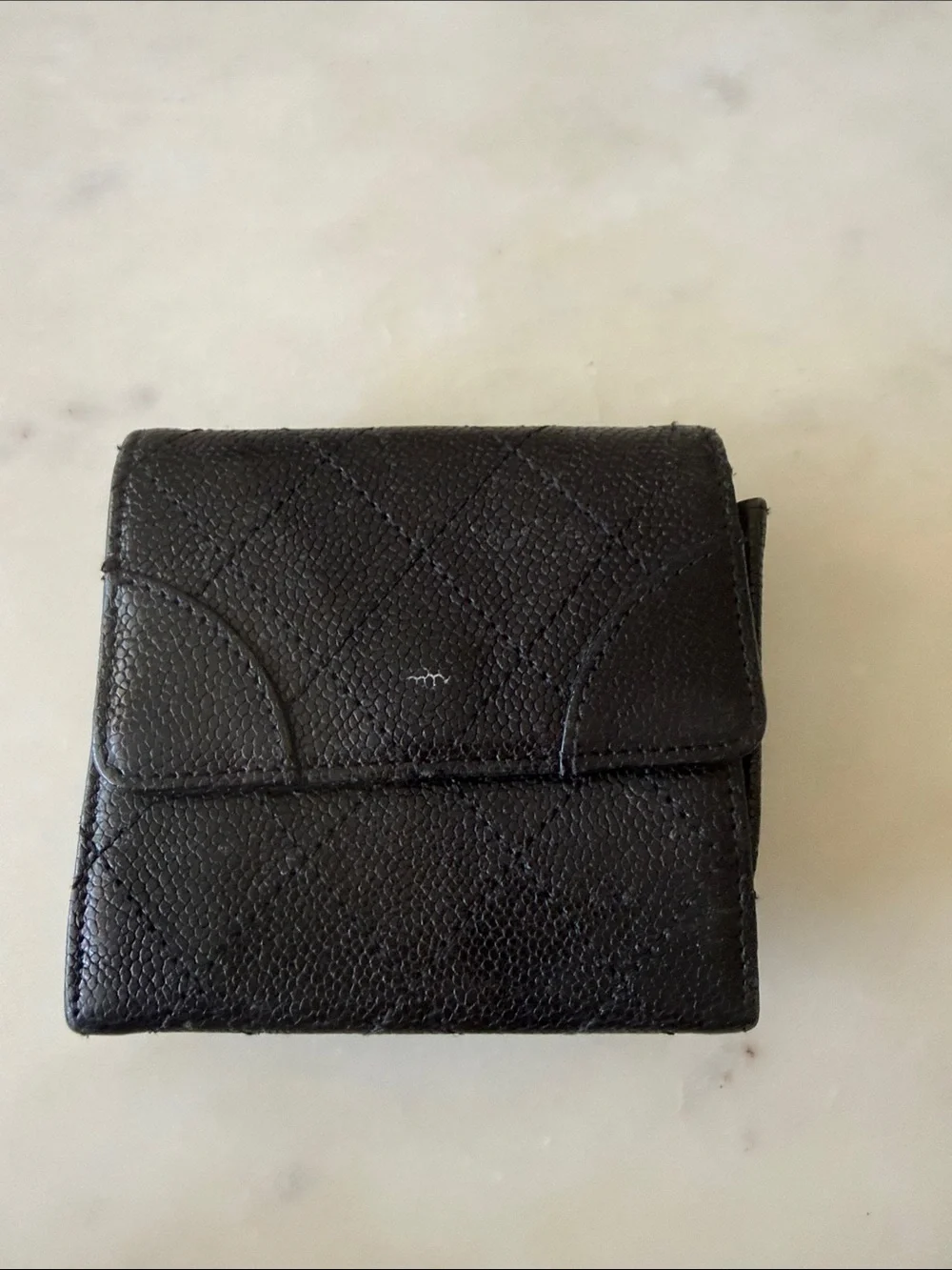 CHANEL Black Quilted Caviar Leather Card & Key Pouch with Gold CC Snaps